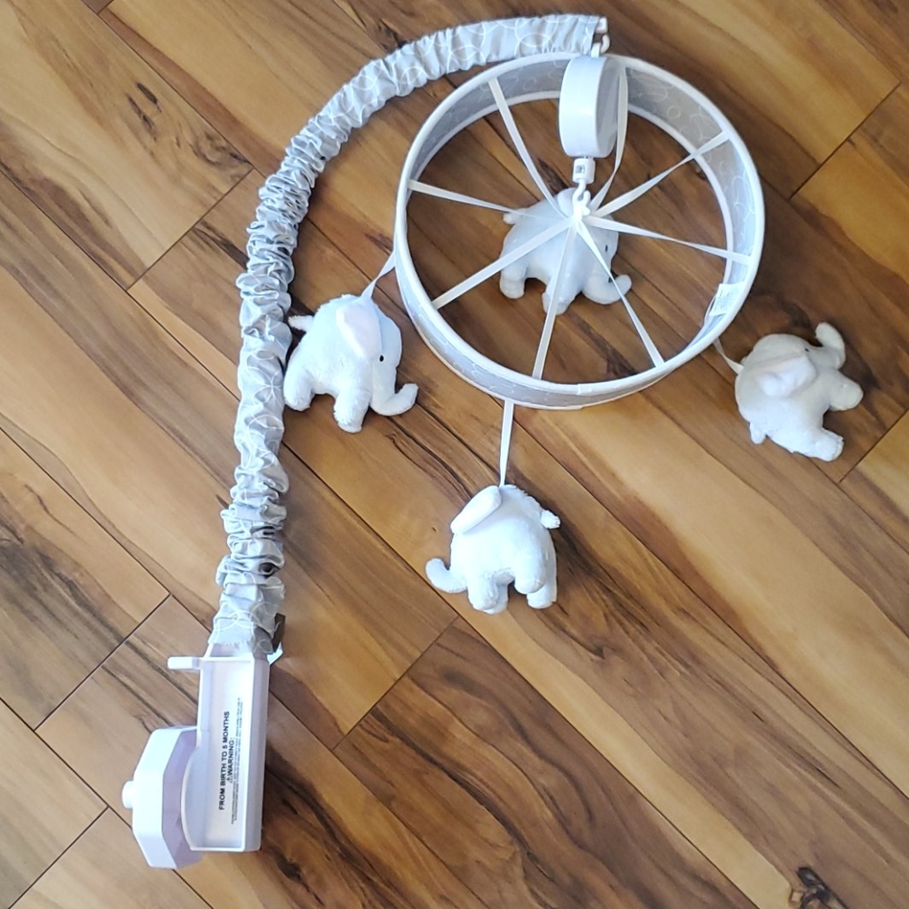 Crib mobile grey elephant